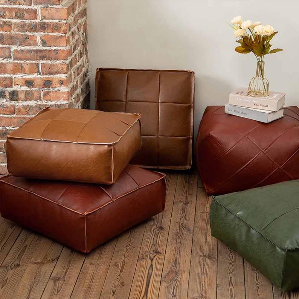Leather Square Floor Pouf Cover