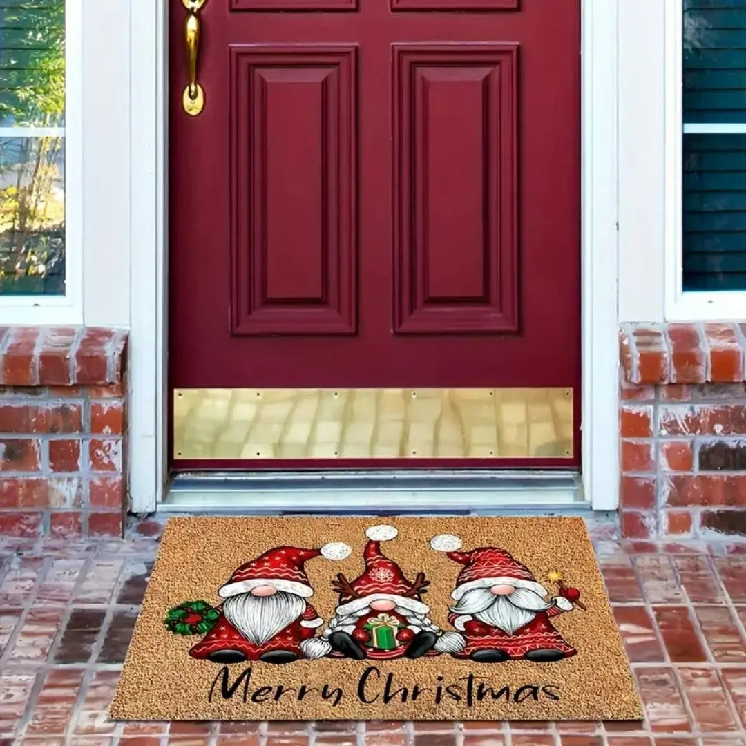 Christmas Gnome Welcome Doormat - Washable Non-Slip Entrance Mat with Rubber Backing