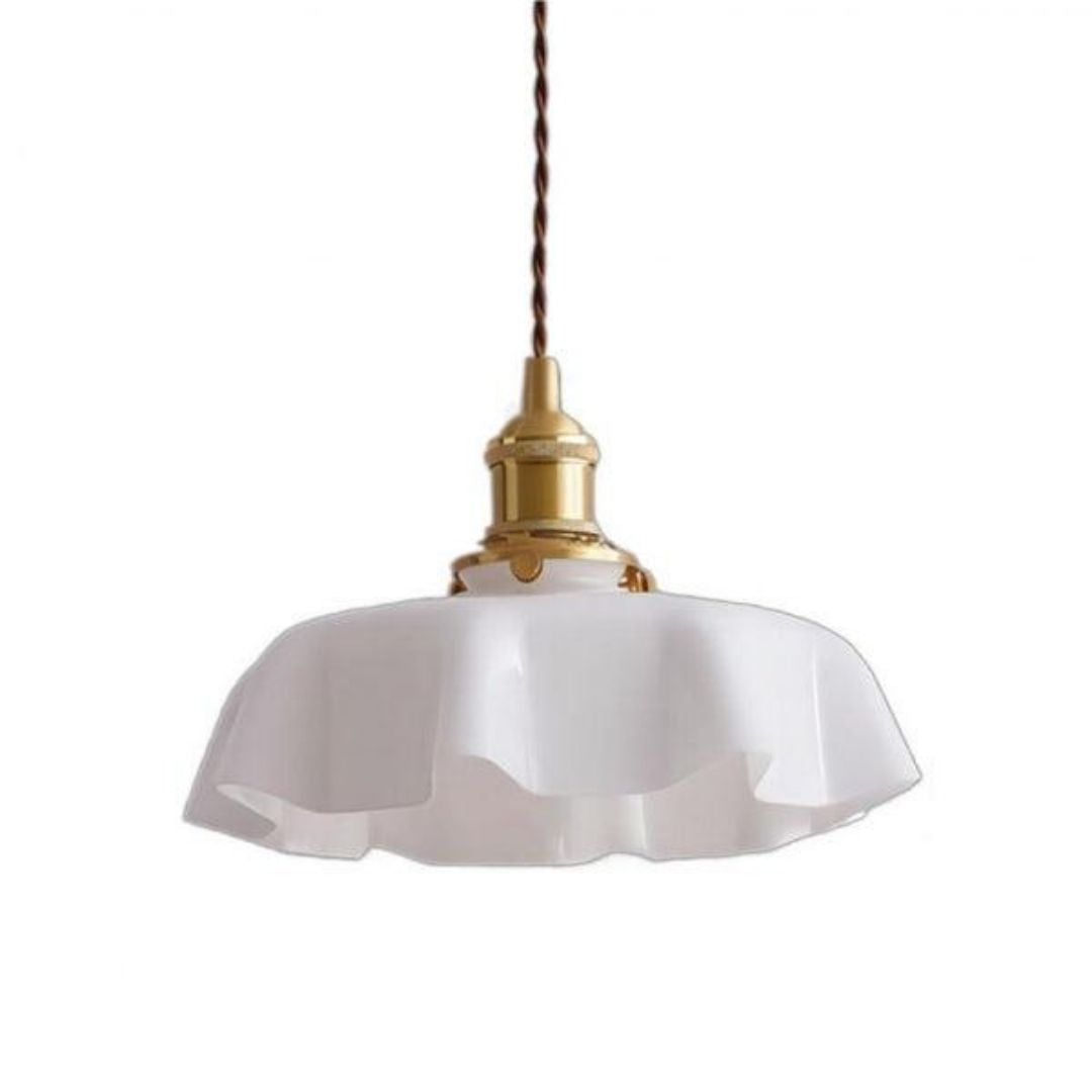 Retro Glass Pendant Light  Cream - Toned Floral Glow with Vintage Elegance