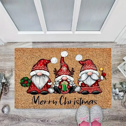 Christmas Gnome Welcome Doormat - Washable Non-Slip Entrance Mat with Rubber Backing