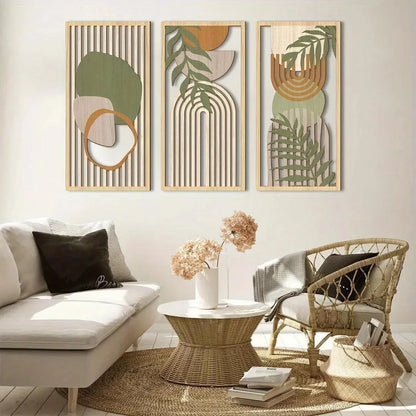 3 Piece Sage Green Abstract Wooden Wall Art