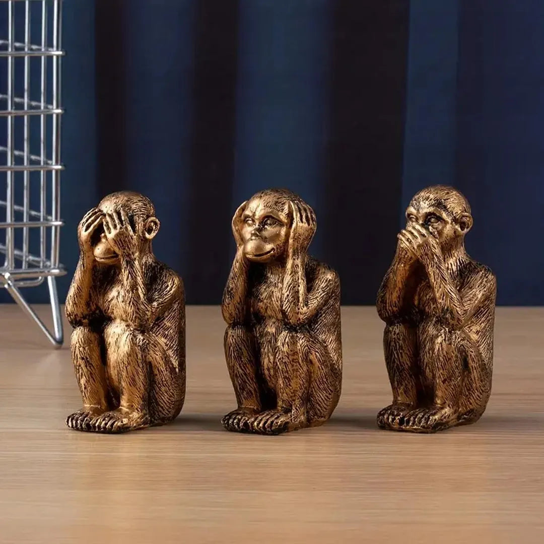 3 Piece Resin Monkey Figurine Set