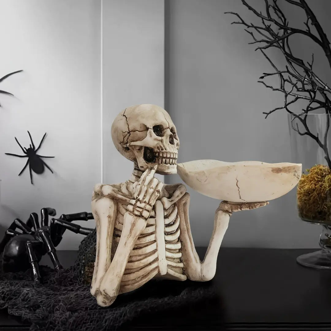 Halloween Skull Tray - Resin Skeleton Candy Bowl Decoration