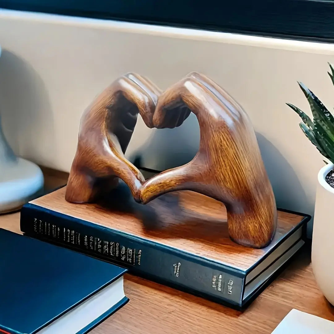 Wooden Resin Heart-Shaped Sculpture - Love Themed Decor