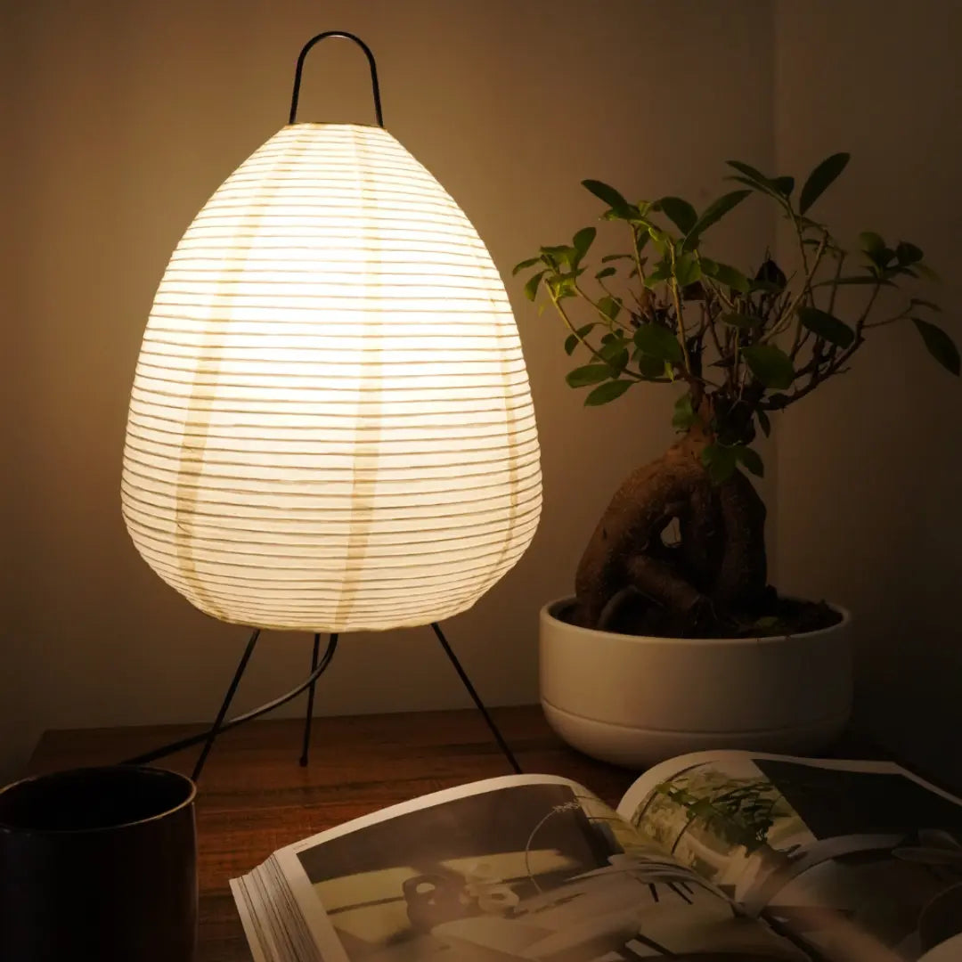 Wabi Sabi Paper Lamp - Minimalist Rice Paper Shade with Warm Ambient Glow