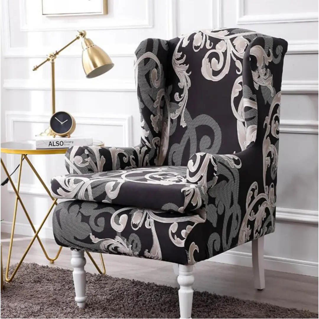 Velora 2-Piece Wingback Chair Covers - Stretch Jacquard Slipcover with Cushion Cover
