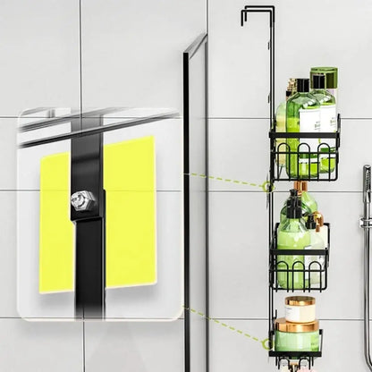 Drill-Free Bathroom Organizer Shelf - Over Door Hanging Rack for Shower Essentials