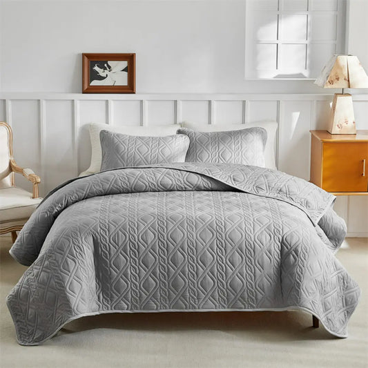 Arvella 3-Piece Lightweight Rhombus Quilted Bedspread Set - Diamond Pattern Embossed Quilt with Pillow Shams
