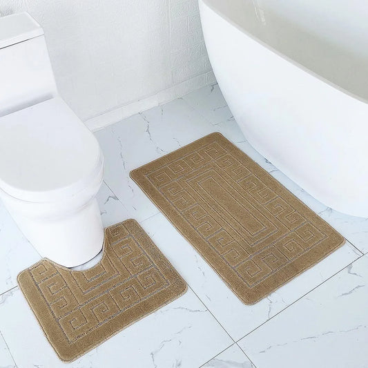 Luxury 2 Piece Greek Bathroom Mat Set - Non Slip, Soft, and Absorbent