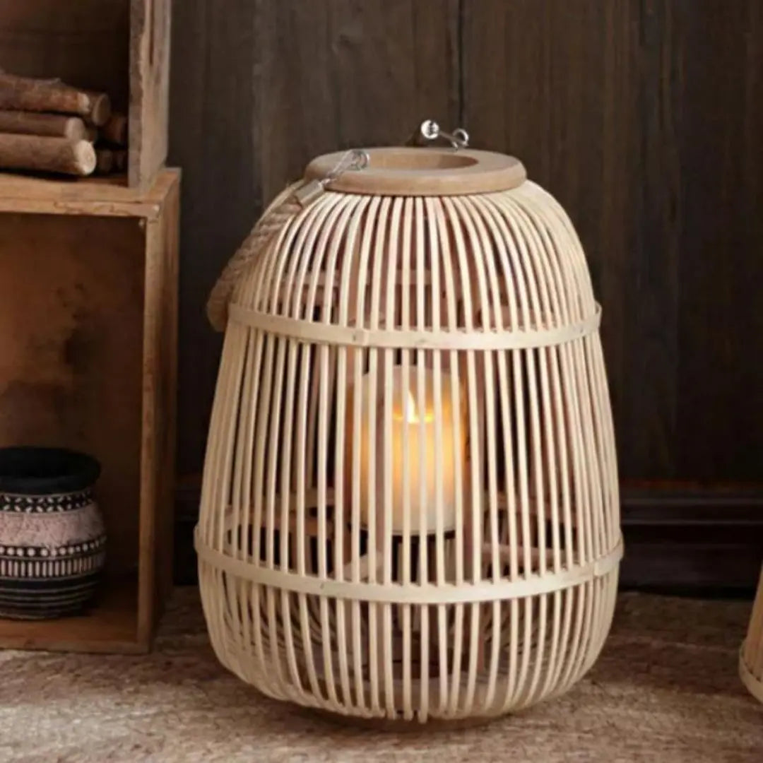 Rattan Lantern Candle Lights - Rustic Weave Charm with a Flameless Glow