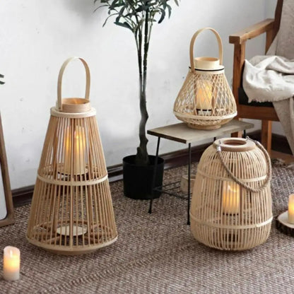Rattan Lantern Candle Lights - Rustic Weave Charm with a Flameless Glow