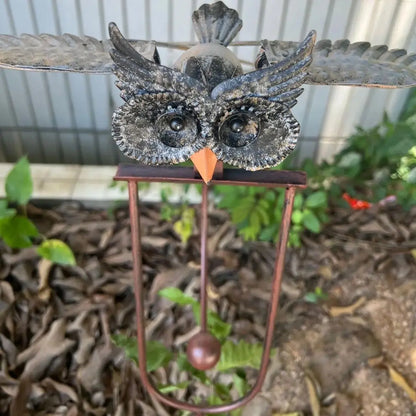 Garden Wind Spinner Metal Outdoor Ornament - Owl & Eagle Yard Decoration