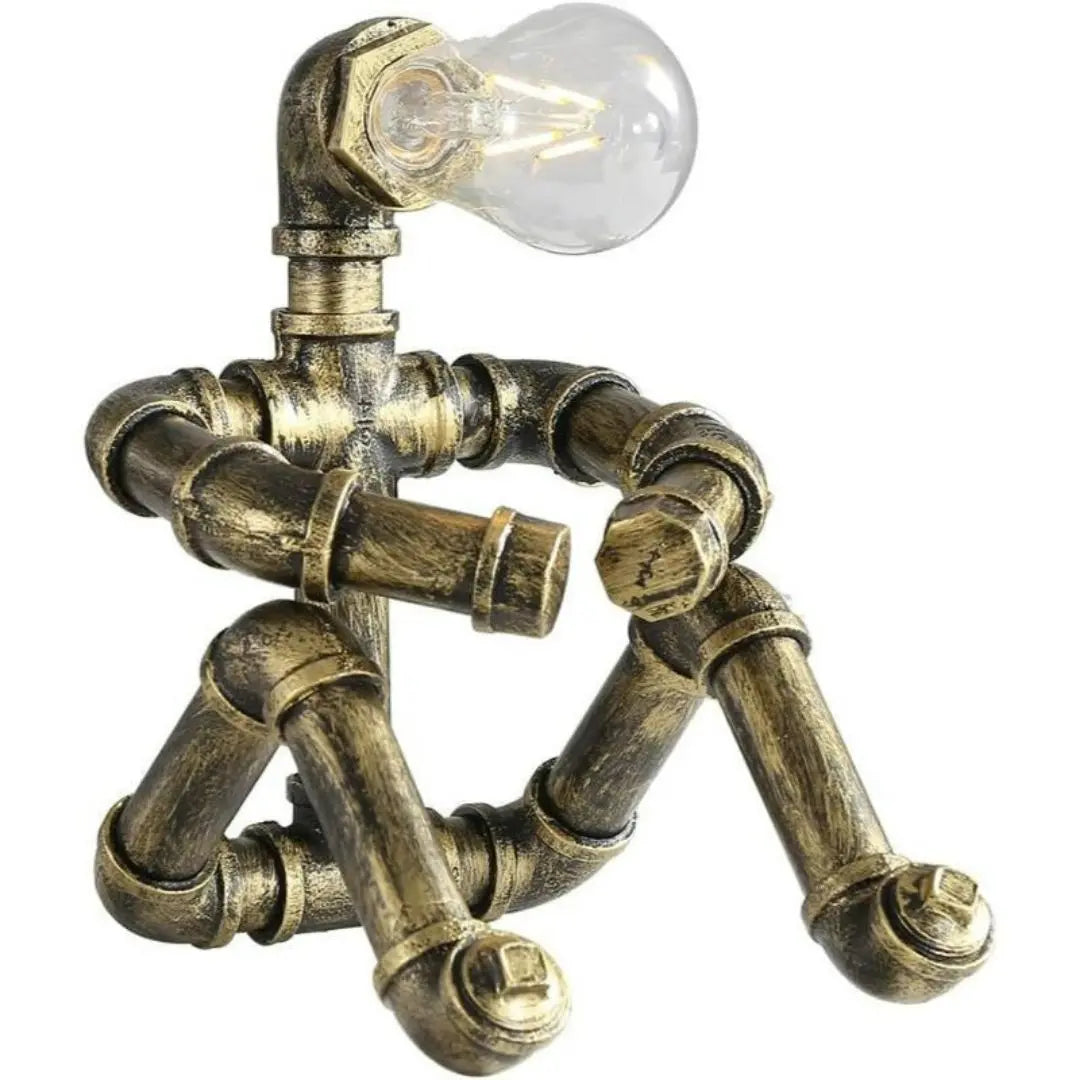 Steampunk Robot Pipe Table Lamp - Vintage Industrial Iron with E27 Bulb Socket