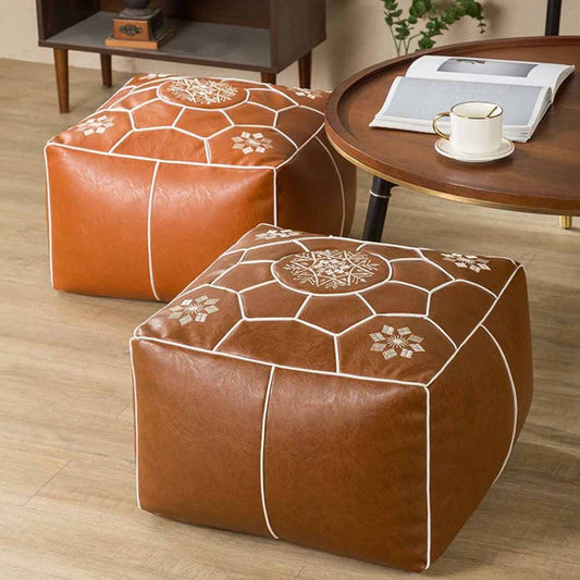 Elegant Leather Pouf Cover