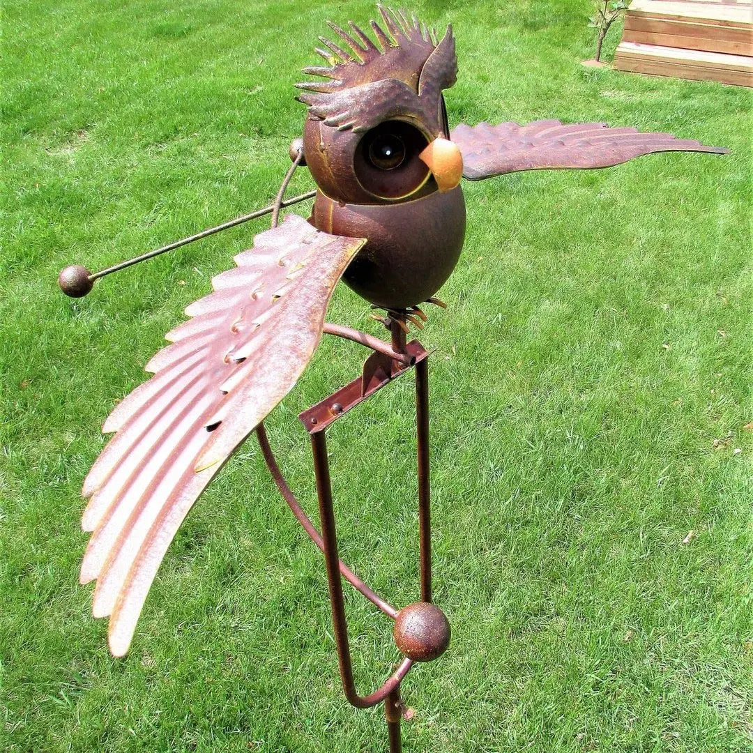 Garden Wind Spinner Metal Outdoor Ornament - Owl & Eagle Yard Decoration