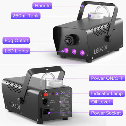 U'King Smoke Machine with RGB LED Lights and Remote Control for Party, DJ, Disco, and Halloween