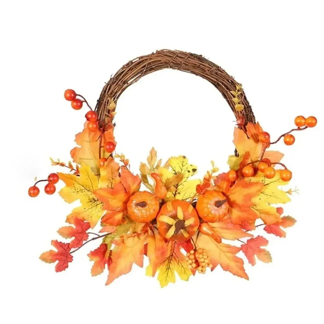 Fall Harvest Pumpkin Maple Leaf Wreath - Autumn Door Decoration