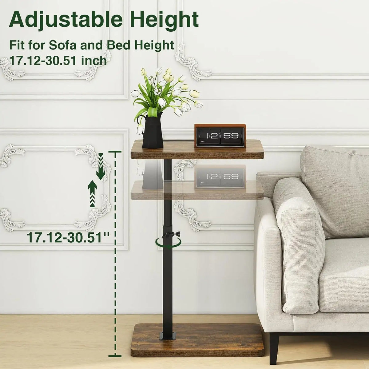 Adjustable C-Shaped Side Table with 360° Swivel Top