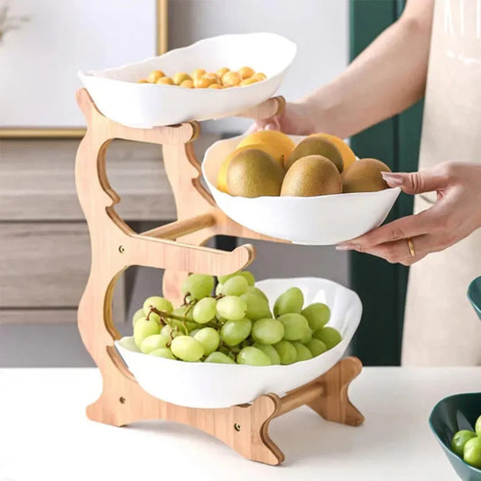 2/3 Tier Wooden Fruit and Vegetable Basket with Wooden Legs