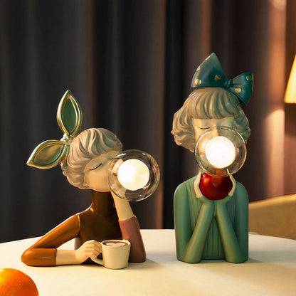 Artisan Sisters Table Lamp - Handcrafted Decorative Light with Elegant Figurine Design