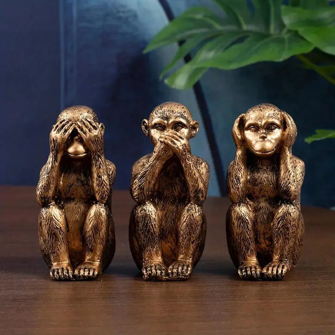 3 Piece Resin Monkey Figurine Set