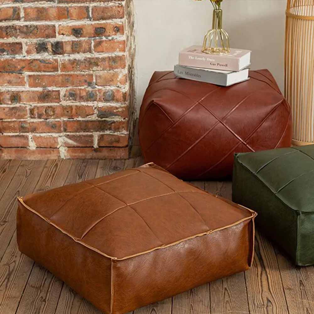 Leather Square Floor Pouf Cover