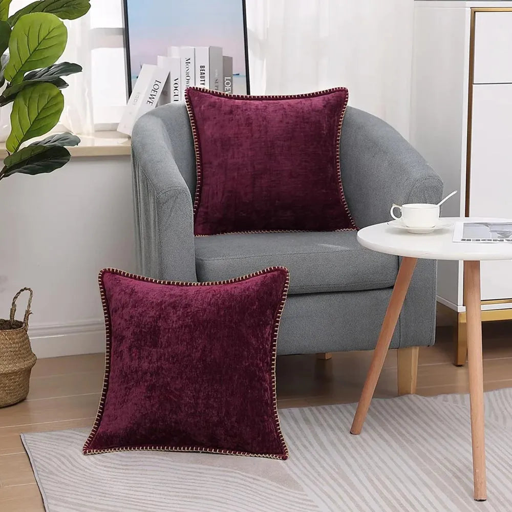 Set of 2 Chenille Cushion Covers – Modern Pillowcases for Sofa & Home Decor