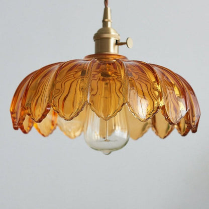Vintage Floral Hanging Lamp - Glazed Glass Pendant with Elegant Copper Accents