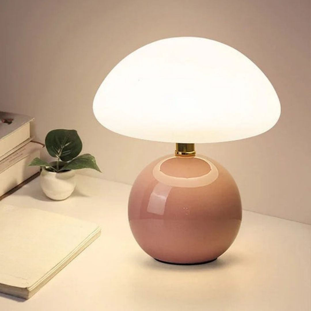 Pomelo Cream Ceramic Table Lamp - Bauhaus-Inspired Mushroom Light