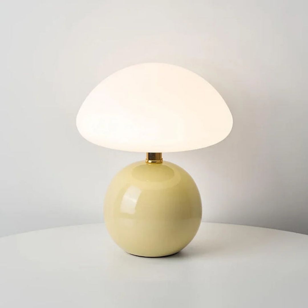 Pomelo Cream Ceramic Table Lamp - Bauhaus-Inspired Mushroom Light
