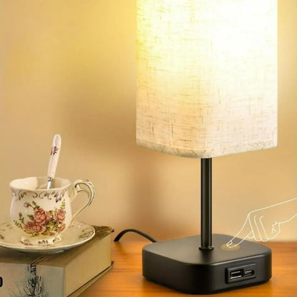 Bedside Table Lamp - 3-Way Dimmer with Touch Control and Dual USB Charging
