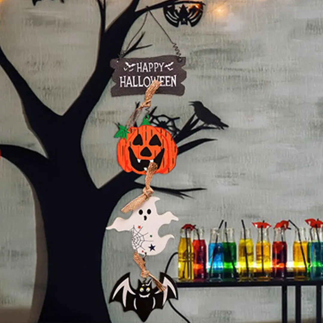 Wooden Halloween Hanging Decoration - Pumpkin, Ghost & Bat