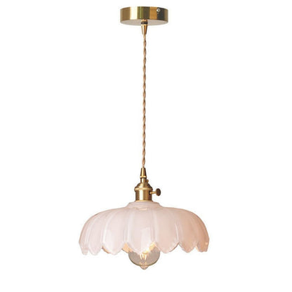 Vintage Floral Hanging Lamp - Glazed Glass Pendant with Elegant Copper Accents