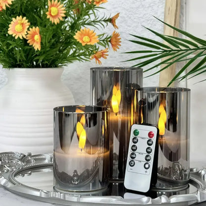 Veyla 3pcs Flameless LED Pillar Candles with Remote - 3D Wick Battery Operated Acrylic Candle Set