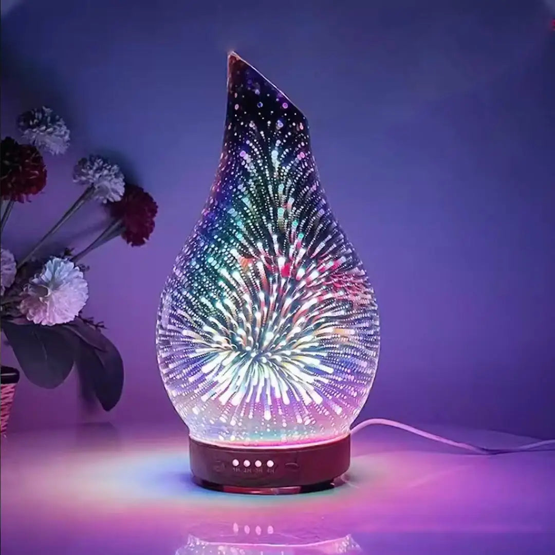 3D Glass Essential Oil Diffuser - Air Humidifier with Color Changing Firework Light