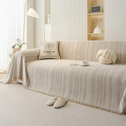 Lurevo Anti-Scratch Chenille Sofa Cover - Double-Sided Couch Protector with Elegant Herringbone Design