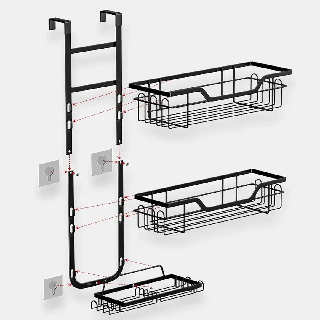 Drill-Free Bathroom Organizer Shelf - Over Door Hanging Rack for Shower Essentials
