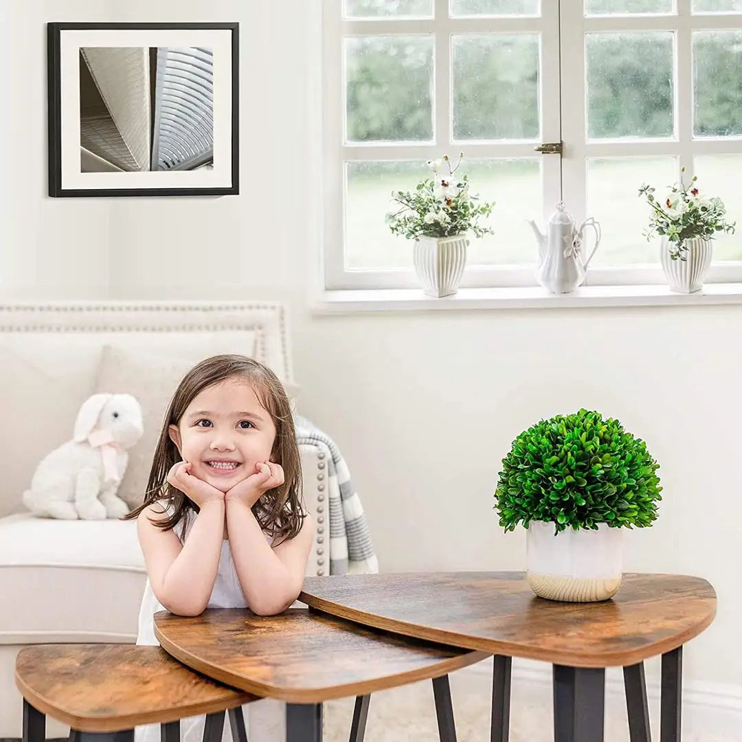 Space Saving Nesting Coffee Table Set of 3 - Rustic Wood and Black Metal Frame