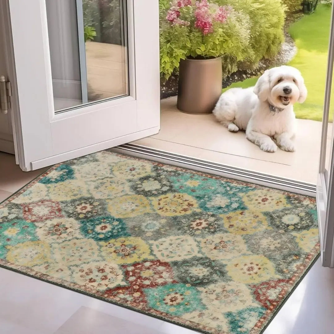 Trellis Haven Indoor-Outdoor Door Mat - Washable Non-Slip Polyester Entrance Rug with Raised Pattern