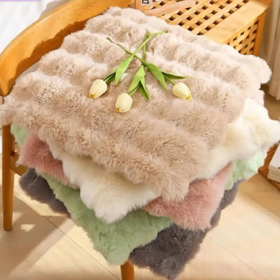 Velora Anti-Slip Faux Fur Chair Cushion - Fluffy Washable Seat Pad with Removable Cover