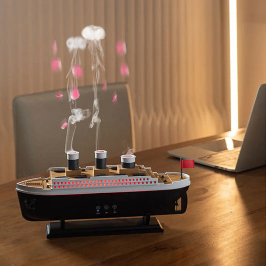 Titanic Ship Model Air Humidifier - 250ml Essential Oil Diffuser with Jellyfish Smoke Ring Spray