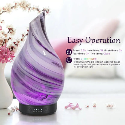 120ML Handmade Glass Essential Oil Diffuser - Aromatherapy Diffuser with 7 LED Colors