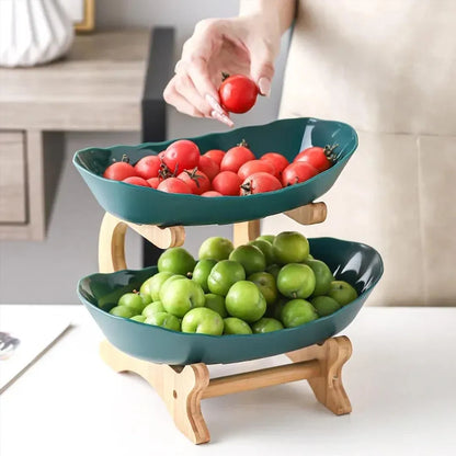 2/3 Tier Wooden Fruit and Vegetable Basket with Wooden Legs