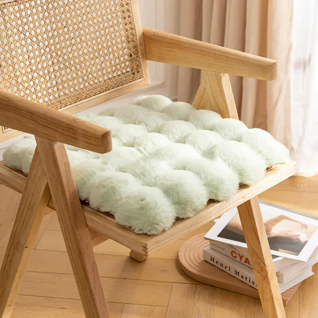 Velora Anti-Slip Faux Fur Chair Cushion - Fluffy Washable Seat Pad with Removable Cover