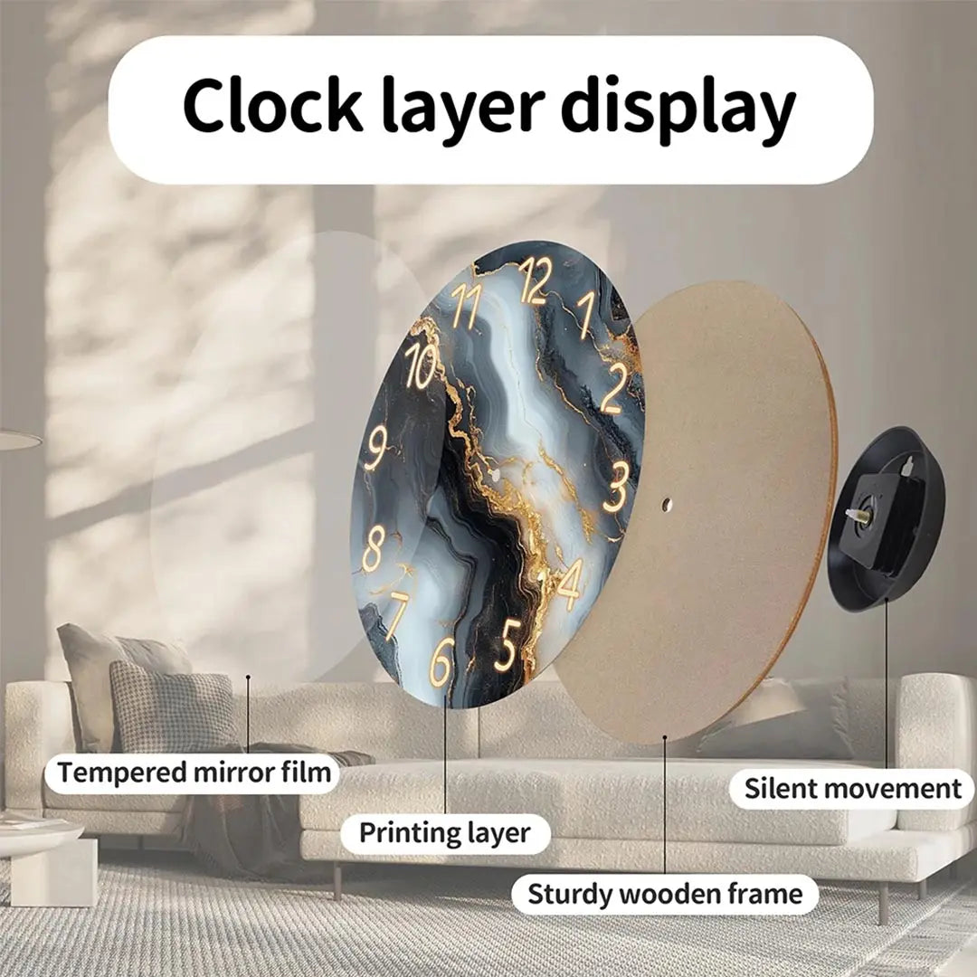 Fantasy Inspired Blue and Gold Marble Wall Clock