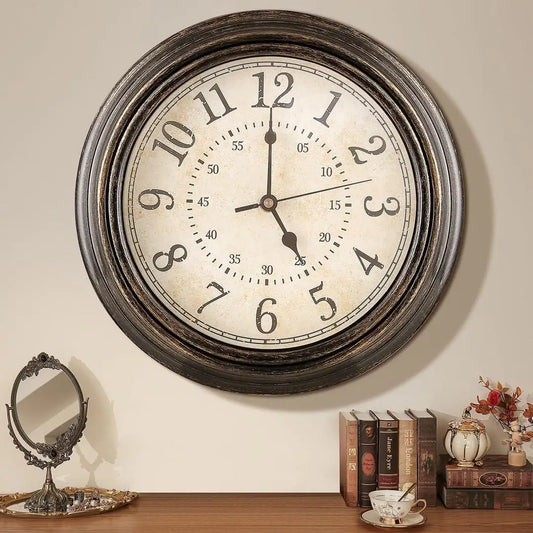 Rustic Vintage Wall Clock - Silent Non-Ticking Quartz Timepiece