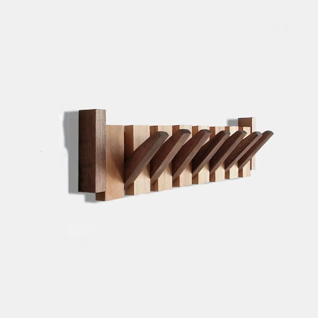 Wooden Wall Hook Rack - Piano Style with Flip Down Hooks