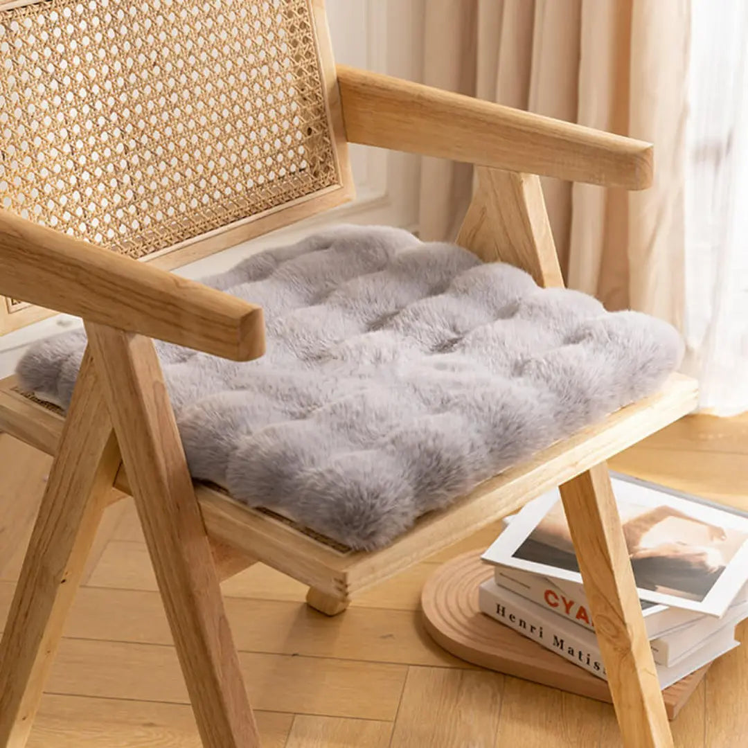 Velora Anti-Slip Faux Fur Chair Cushion - Fluffy Washable Seat Pad with Removable Cover