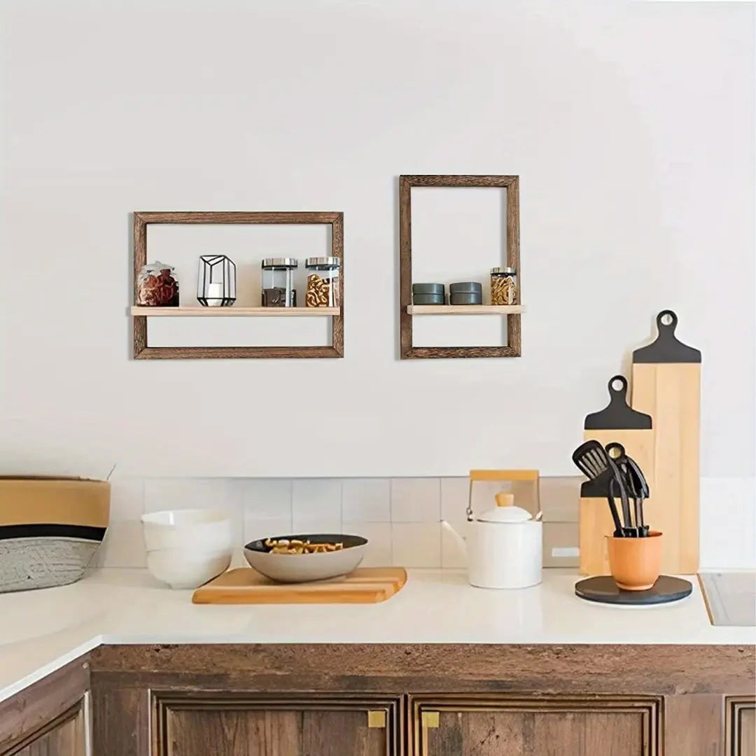 2 Pcs Square Wooden Floating Shelves - Wall Mounted Shelves for Wall Storage and Home Decor