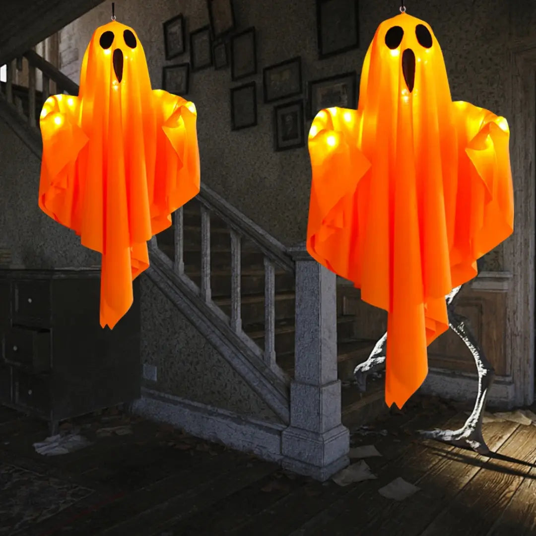 Halloween Glowing White Ghost - LED Hanging Decoration with Fairy Lights
